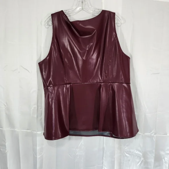 Torrid Size 3 Peplum Faux Leather Burgundy Tank Top - Picture 2 of 7